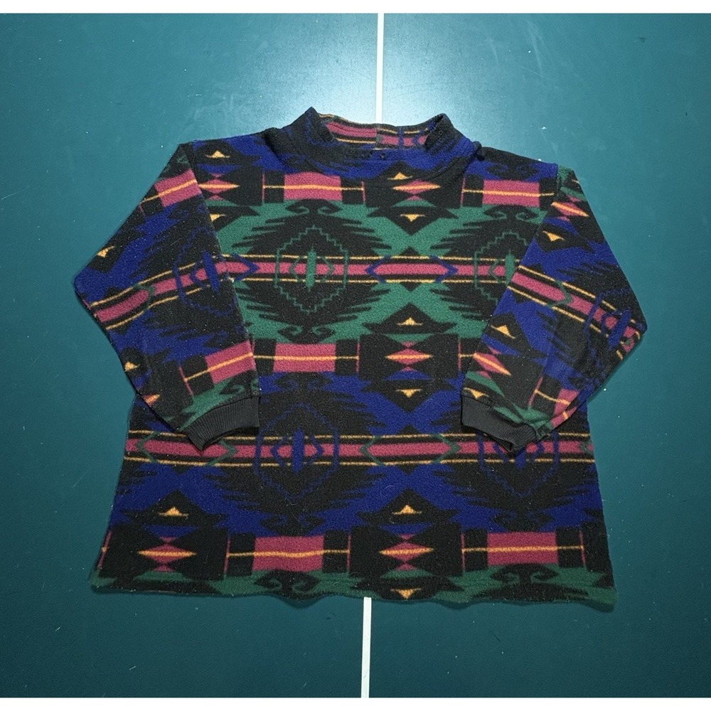 Vintage‎ Aztec Fleece Pullover Sweater Women's XL Mock Neck Southwestern 80s
